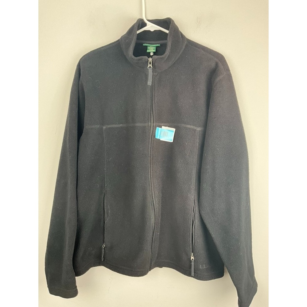 Vintage LL Bean Jacket‎ Mens Large Black Fleece Full Zip Softshell Outdoor Warm